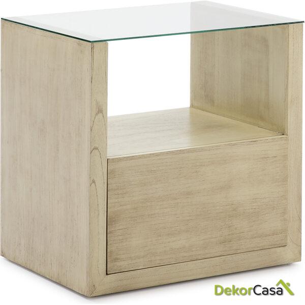 Mesita De Noche 60X45X60 Cristal/Madera Blanco Velado