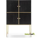 Mueble Bar 100X50X151 Madera Negro/Metal Dorado