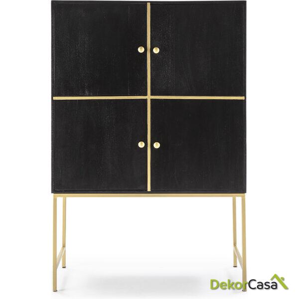 Mueble Bar 100X50X151 Madera Negro/Metal Dorado