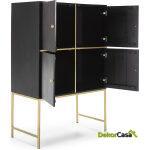 Mueble Bar 100X50X151 Madera Negro/Metal Dorado