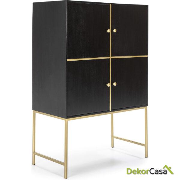 Mueble Bar 100X50X151 Madera Negro/Metal Dorado