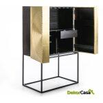 Mueble Bar 91X56X152 Madera Dorado/Negro/Metal Negro