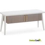 Mueble Tv 110X45X50 Madera Blanco/Natural Con Pátina Gris