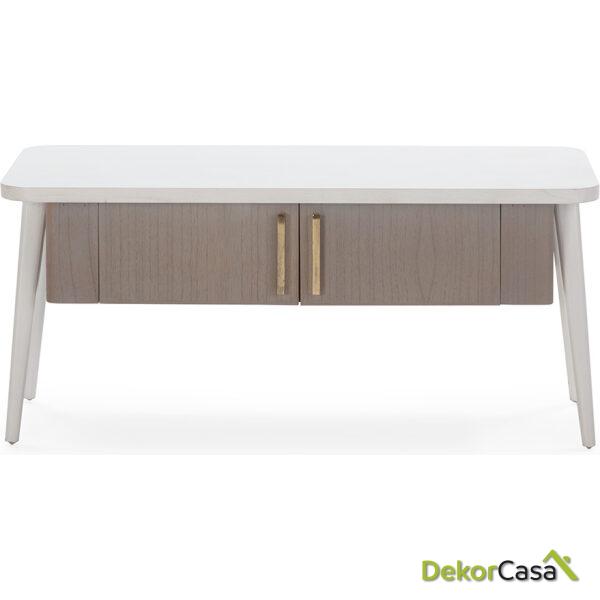 Mueble Tv 110X45X50 Madera Blanco/Natural Con Pátina Gris