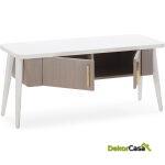 Mueble Tv 110X45X50 Madera Blanco/Natural Con Pátina Gris