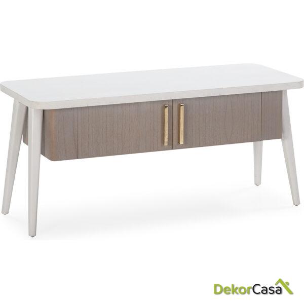 Mueble Tv 110X45X50 Madera Blanco/Natural Con Pátina Gris