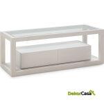 Mueble Tv 120X45X45 Cristal/Madera Blanco 2 Cajones