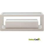 Mueble Tv 120X45X45 Cristal/Madera Blanco 2 Cajones