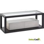 Mueble Tv 120X45X45 Cristal/Madera De Cedro Negro/Natural Con Pátina Gris