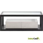 Mueble Tv 120X45X45 Cristal/Madera De Cedro Negro/Natural Con Pátina Gris