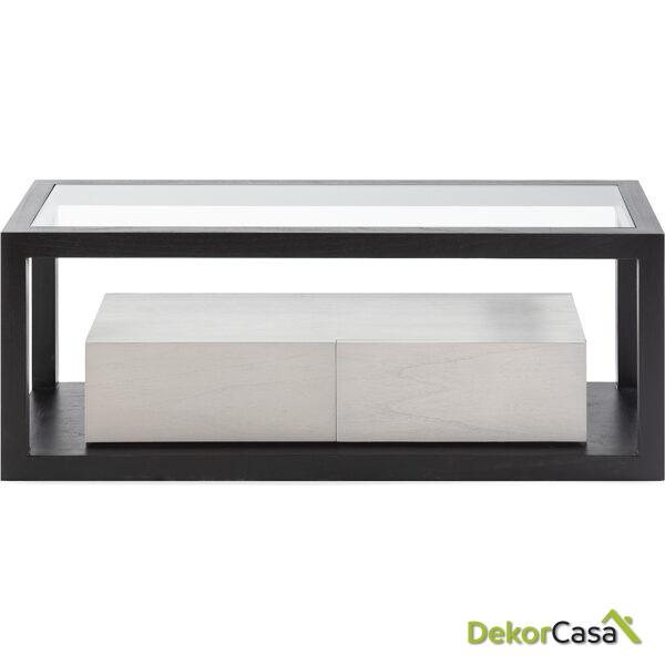 Mueble Tv 120X45X45 Cristal/Madera De Cedro Negro/Natural Con Pátina Gris