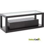 Mueble Tv 120X45X45 Cristal/Madera Negro 2 Cajones