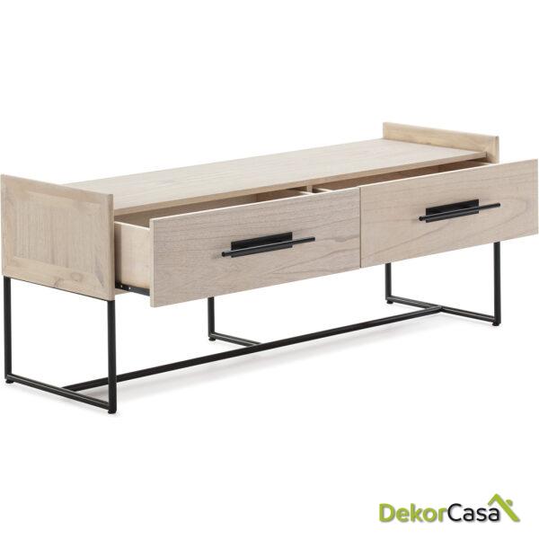 Mueble Tv 140X45X55 Madera Natural/Metal Negro