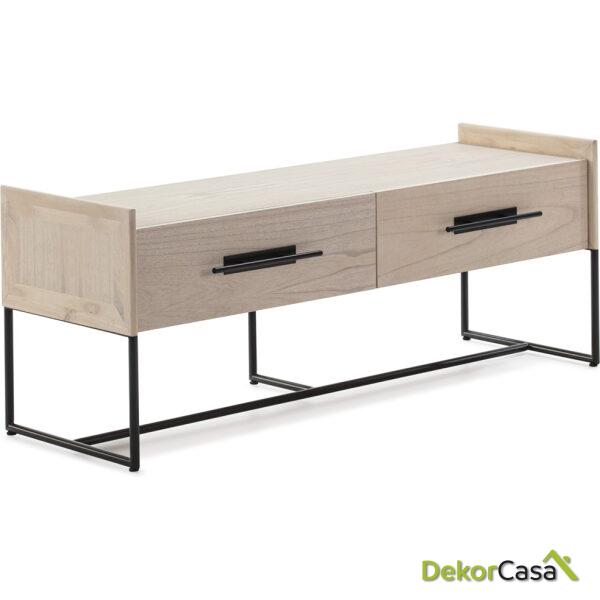 Mueble Tv 140X45X55 Madera Natural/Metal Negro