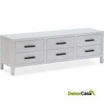 Mueble Tv 150X40X50 Madera De Cedro/Metal Blanco/Negro