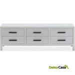 Mueble Tv 150X40X50 Madera De Cedro/Metal Blanco/Negro