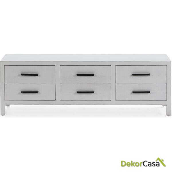 Mueble Tv 150X40X50 Madera De Cedro/Metal Blanco/Negro