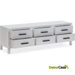 Mueble Tv 150X40X50 Madera De Cedro/Metal Blanco/Negro