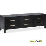 Mueble Tv 150X40X50 Madera De Cedro/Metal Negro/Dorado