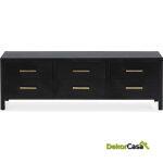 Mueble Tv 150X40X50 Madera De Cedro/Metal Negro/Dorado