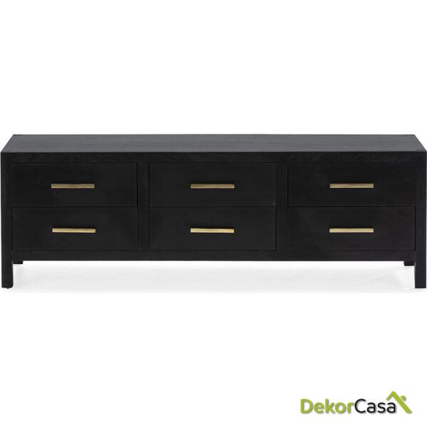 Mueble Tv 150X40X50 Madera De Cedro/Metal Negro/Dorado