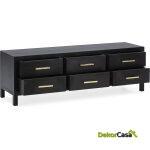 Mueble Tv 150X40X50 Madera De Cedro/Metal Negro/Dorado