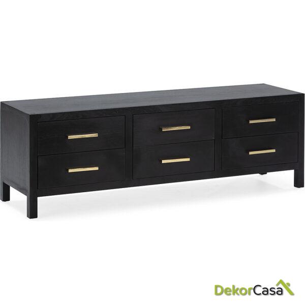 Mueble Tv 150X40X50 Madera De Cedro/Metal Negro/Dorado