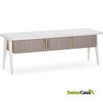 Mueble Tv 150X50X51 Madera Blanco/Natural Con Pátina Gris