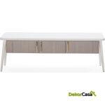 Mueble Tv 150X50X51 Madera Blanco/Natural Con Pátina Gris