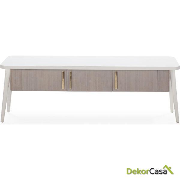 Mueble Tv 150X50X51 Madera Blanco/Natural Con Pátina Gris