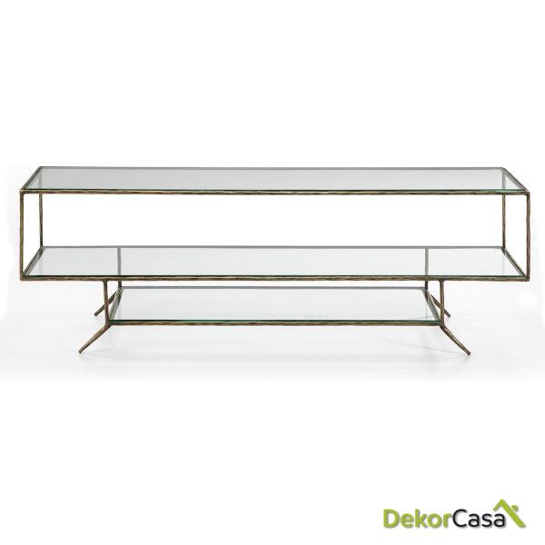 Mueble Tv 152X40X50 Cristal/Metal Dorado