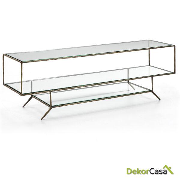 Mueble Tv 152X40X50 Cristal/Metal Dorado