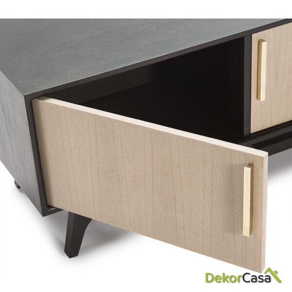 Mueble Tv 160X40X45 Madera Negro/Natural Con Pátina Gris