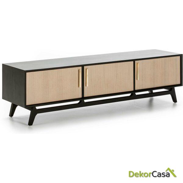 Mueble Tv 160X40X45 Madera Negro/Natural Con Pátina Gris