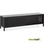 Mueble Tv 160X42X48 Madera/Ratán Negro