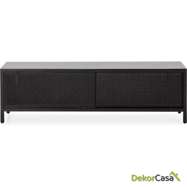 Mueble Tv 160X42X48 Madera/Ratán Negro