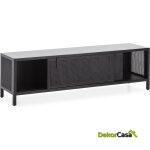 Mueble Tv 160X42X48 Madera/Ratán Negro