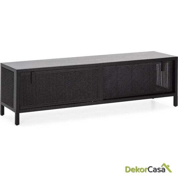 Mueble Tv 160X42X48 Madera/Ratán Negro