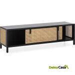 Mueble Tv 160X42X48 Madera/Ratán Negro/Natural