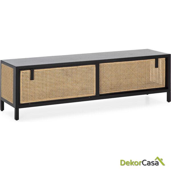 Mueble Tv 160X42X48 Madera/Ratán Negro/Natural