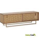 Mueble Tv 160X42X52 Madera/Ratán/Metal Arena/Natural/Dorado