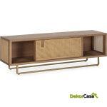 Mueble Tv 160X42X52 Madera/Ratán/Metal Arena/Natural/Dorado