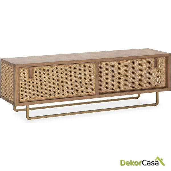 Mueble Tv 160X42X52 Madera/Ratán/Metal Arena/Natural/Dorado