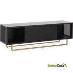 Mueble Tv 160X42X52 Madera/Ratán/Metal Negro/Dorado