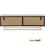 Mueble Tv 160X42X52 Madera/Ratán/Metal Negro/Natural/Dorado