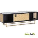 Mueble Tv 160X42X52 Madera/Ratán/Metal Negro/Natural/Dorado