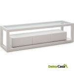 Mueble Tv 160X45X45 Cristal/Madera Blanco 3 Cajones