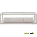 Mueble Tv 160X45X45 Cristal/Madera Blanco 3 Cajones