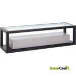 Mueble Tv 160X45X45 Cristal/Madera De Cedro Negro/Natural Con Pátina Gris