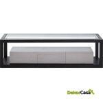 Mueble Tv 160X45X45 Cristal/Madera De Cedro Negro/Natural Con Pátina Gris